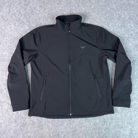Tesla Jacket Mens Medium Black Softshell Full Zip Logo Windbreaker Outdoor Coat - Picture 1 of 12